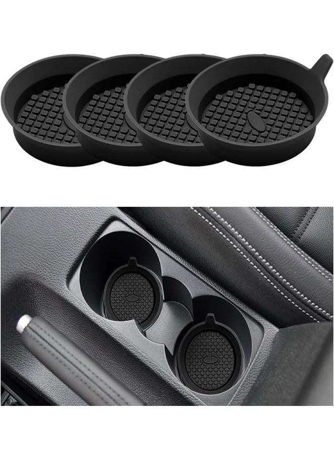 4-Pack Universal Cup Holder Coasters, Black Silicone Inserts - Keep Your Car Clean with Non-Slip & Spill-Proof Coasters for All Vehicles (Black) - Image 1